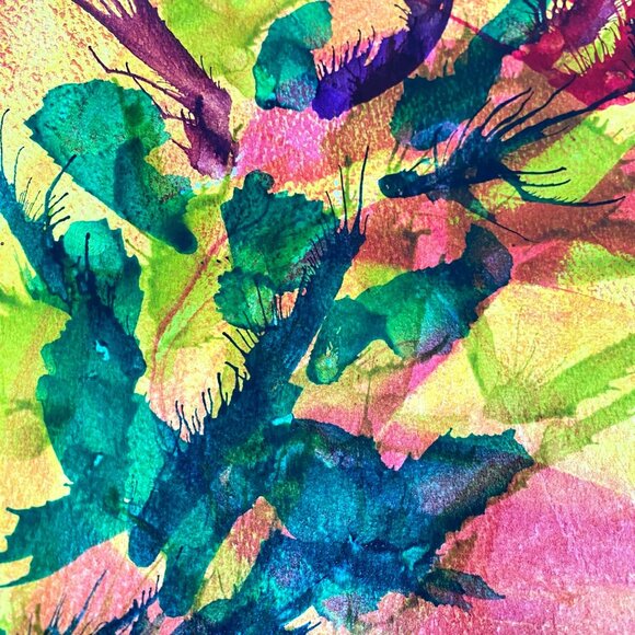 Desert Cactus Original Acrylic Inks Wall Art Painting 11x15in Red Green Yellow - Picture 8 of 10